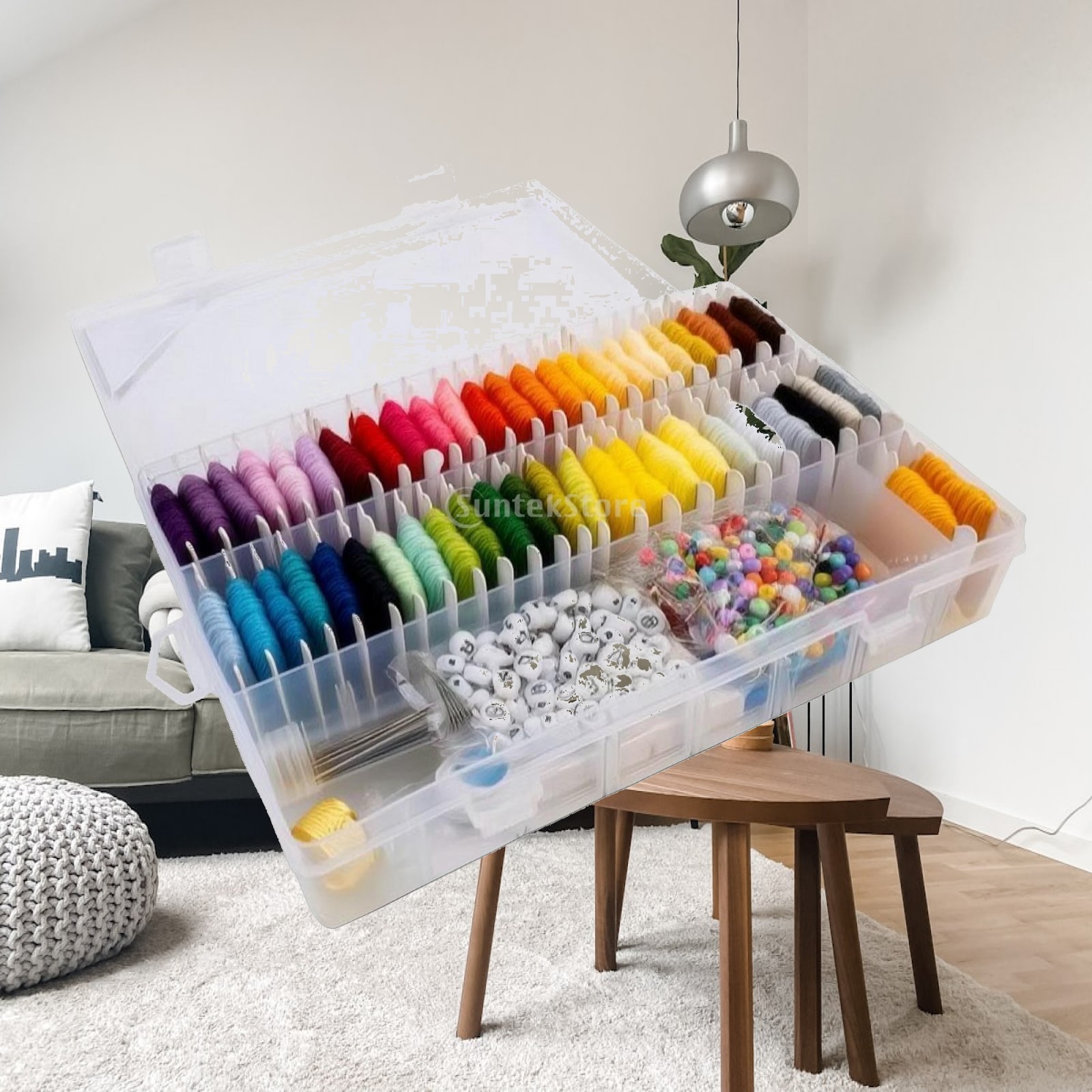 Embroidery Craft - Borduurzijden-set met organizer, transparante organizer voor